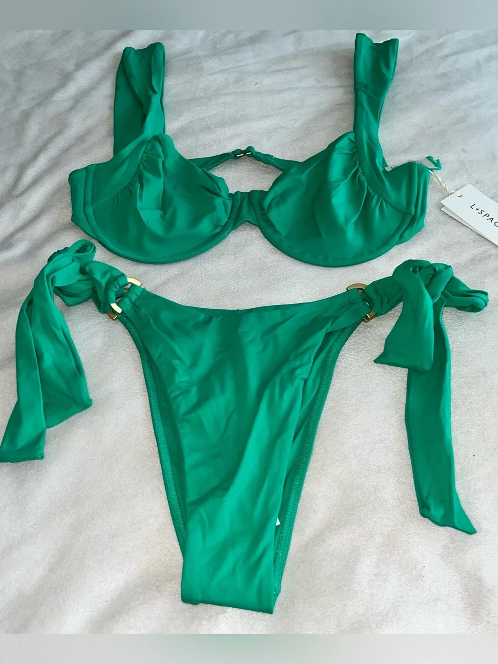 L*Space Bikini Set Stella Top & Kiki Tanga Bikini Bottom Large/XL Jade Green